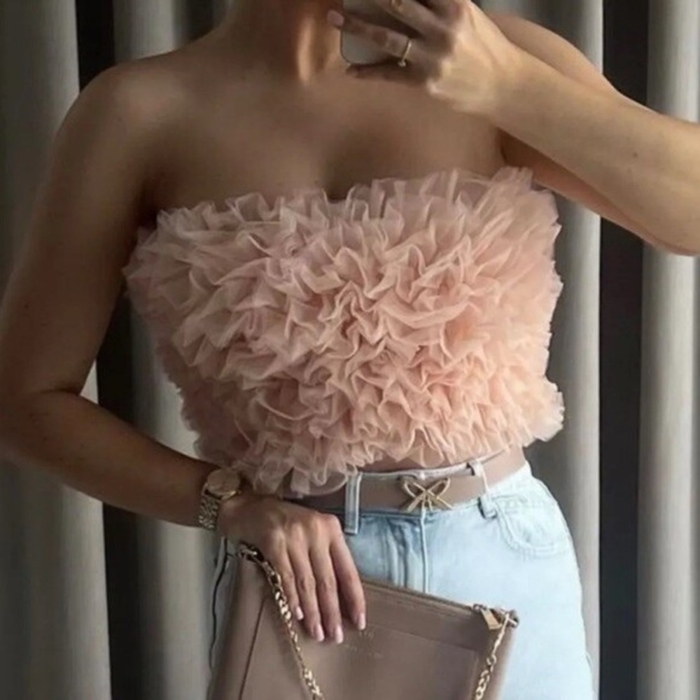 Zara Pink Ruffle Crop Top